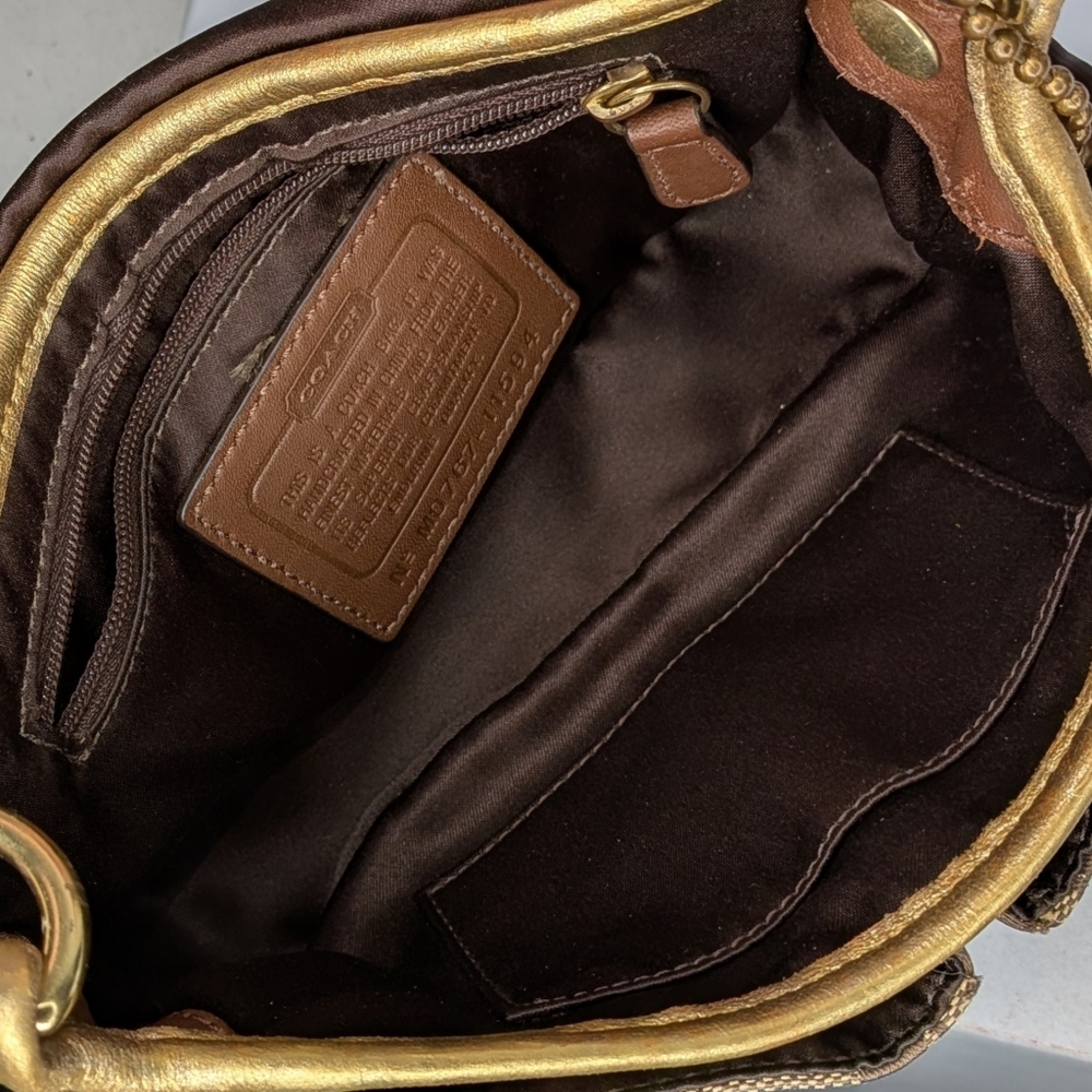 Coach Bleeker Crossbody Bag Jessie Signature Gold Tan Mini Messenger Buckle Y2K - Picture 15 of 16